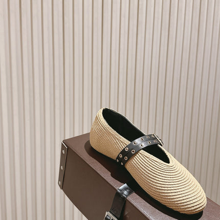 ALAIA MARY JANE 25S IN BEIGE RAFFIA AND BLACK LAMBSKIN WITH SILVER HARDWARE