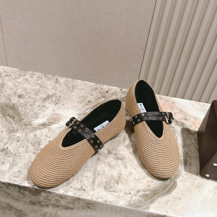 ALAIA MARY JANE 25S IN BEIGE RAFFIA AND BLACK LAMBSKIN WITH SILVER HARDWARE