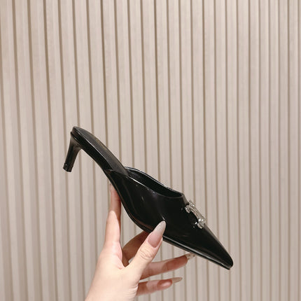 CELINE 25S ALMA TRIOMPHE MULE 45MM IN BLACK CALFSKIN SILVER HARDWARE