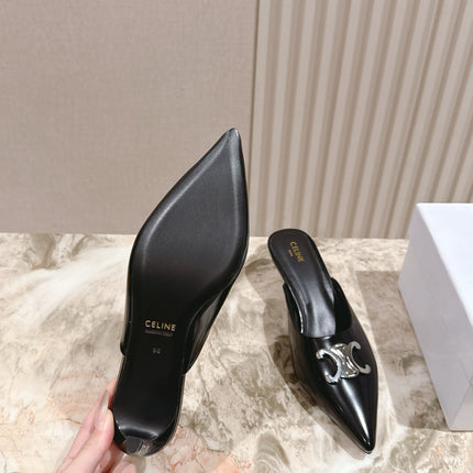 CELINE 25S ALMA TRIOMPHE MULE 45MM IN BLACK CALFSKIN SILVER HARDWARE