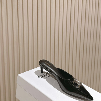 CELINE 25S ALMA TRIOMPHE MULE 45MM IN BLACK CALFSKIN SILVER HARDWARE