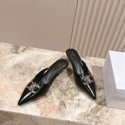 CELINE 25S ALMA TRIOMPHE MULE 45MM IN BLACK CALFSKIN SILVER HARDWARE