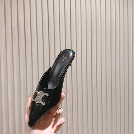 CELINE 25S ALMA TRIOMPHE MULE 45MM IN BLACK CALFSKIN SILVER HARDWARE