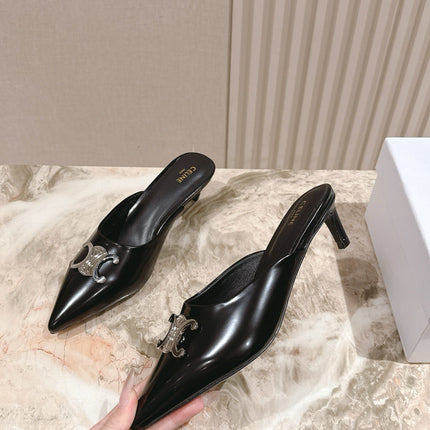 CELINE 25S ALMA TRIOMPHE MULE 45MM IN BLACK CALFSKIN SILVER HARDWARE