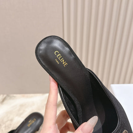 CELINE 25S ALMA TRIOMPHE MULE 45MM IN BLACK DENIM SILVER HARDWARE