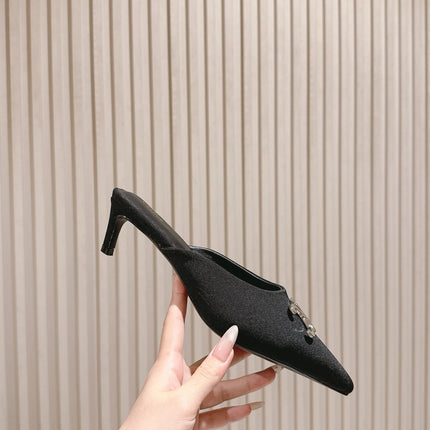 CELINE 25S ALMA TRIOMPHE MULE 45MM IN BLACK DENIM SILVER HARDWARE