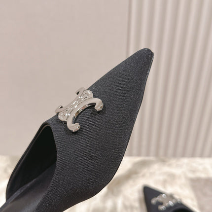 CELINE 25S ALMA TRIOMPHE MULE 45MM IN BLACK DENIM SILVER HARDWARE