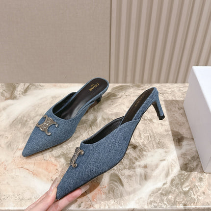 CELINE 25S ALMA TRIOMPHE MULE 45MM IN DENIM SILVER HARDWARE