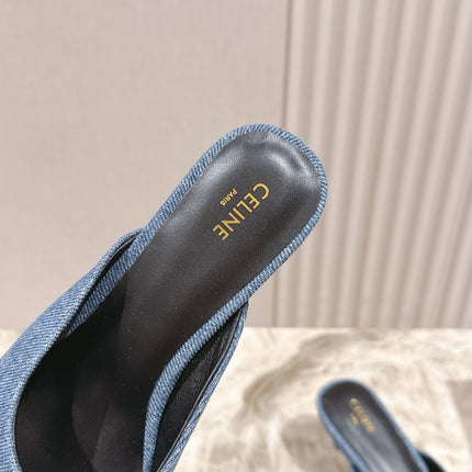 CELINE 25S ALMA TRIOMPHE MULE 45MM IN DENIM SILVER HARDWARE