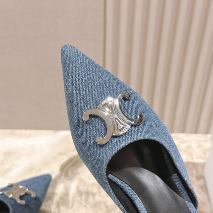 CELINE 25S ALMA TRIOMPHE MULE 45MM IN DENIM SILVER HARDWARE