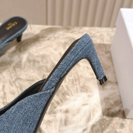 CELINE 25S ALMA TRIOMPHE MULE 45MM IN DENIM SILVER HARDWARE