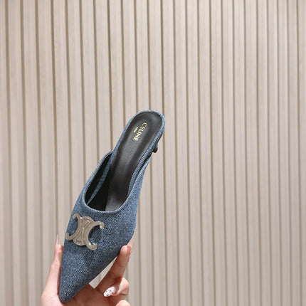 CELINE 25S ALMA TRIOMPHE MULE 45MM IN DENIM SILVER HARDWARE