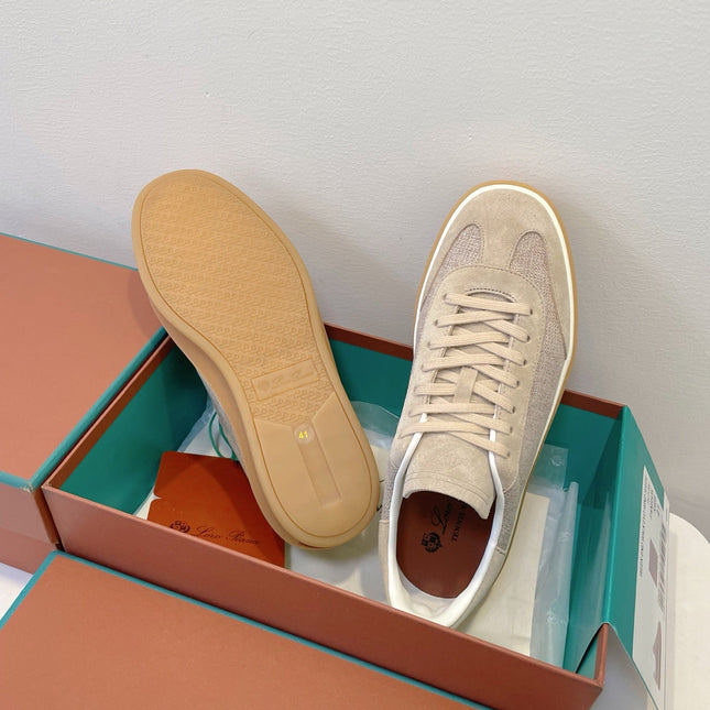 SNEAKERS IN LIGHT BEIGE SUEDE WITH CANVAS