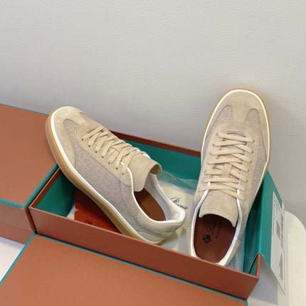 SNEAKERS IN LIGHT BEIGE SUEDE WITH CANVAS