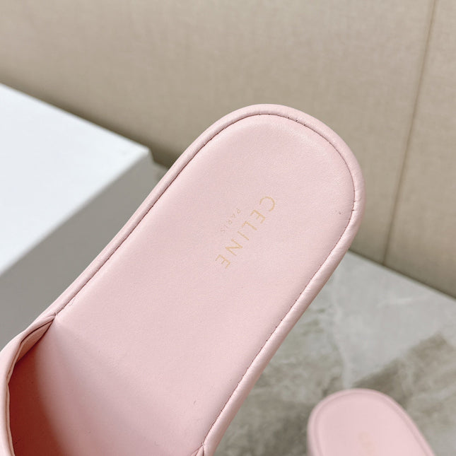 THICK-SOLED SLIDES IN LIGHT PINK SMOOTH LAMBSKIN LOGO WITH CRYSTALS