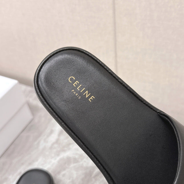 THICK-SOLED SLIDES IN BLACK SMOOTH LAMBSKIN LOGO WITH CRYSTALS