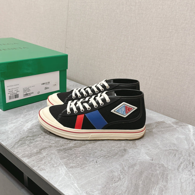 ELIOT SNEAKER IN BLACK MIX BLUE AND RED CANVAS AND CALFSKIN