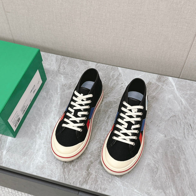 ELIOT SNEAKER IN BLACK MIX BLUE AND RED CANVAS AND CALFSKIN