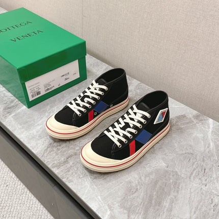 ELIOT SNEAKER IN BLACK MIX BLUE AND RED CANVAS AND CALFSKIN