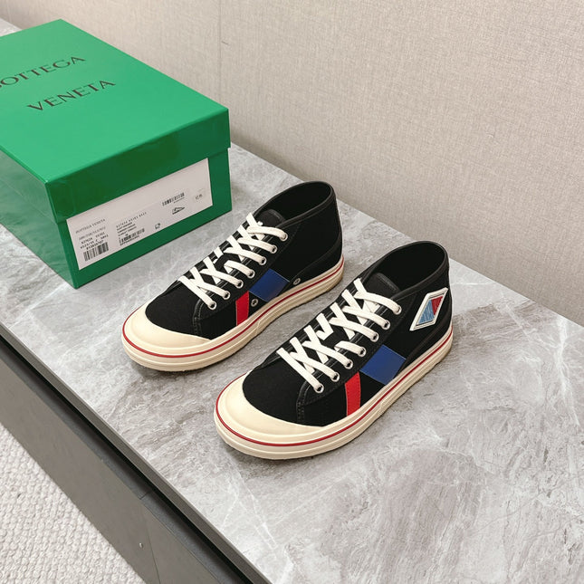 ELIOT SNEAKER IN BLACK MIX BLUE AND RED CANVAS AND CALFSKIN