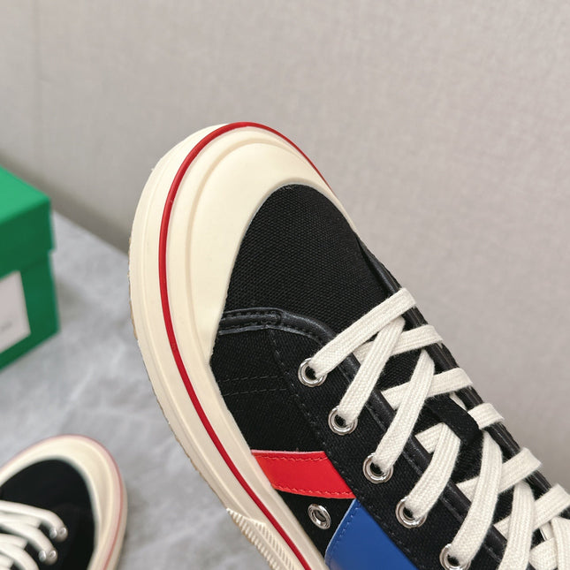 ELIOT SNEAKER IN BLACK MIX BLUE AND RED CANVAS AND CALFSKIN