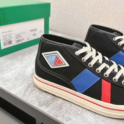 ELIOT SNEAKER IN BLACK MIX BLUE AND RED CANVAS AND CALFSKIN
