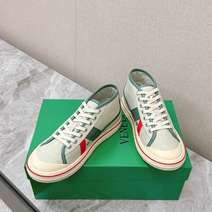ELIOT SNEAKER IN GREEN PASTEL CANVAS AND CALFSKIN