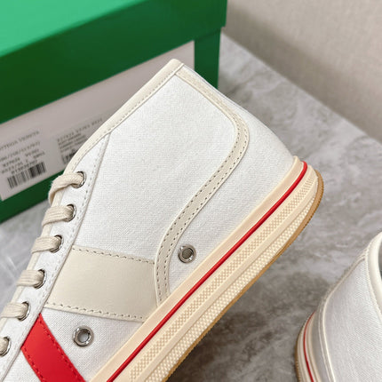 ELIOT SNEAKER IN WHITE MIX CHERRY RED CANVAS AND CALFSKIN