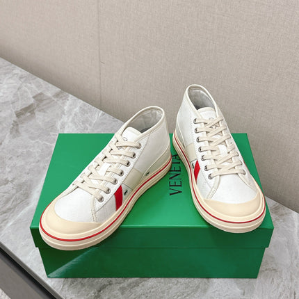 ELIOT SNEAKER IN WHITE MIX CHERRY RED CANVAS AND CALFSKIN