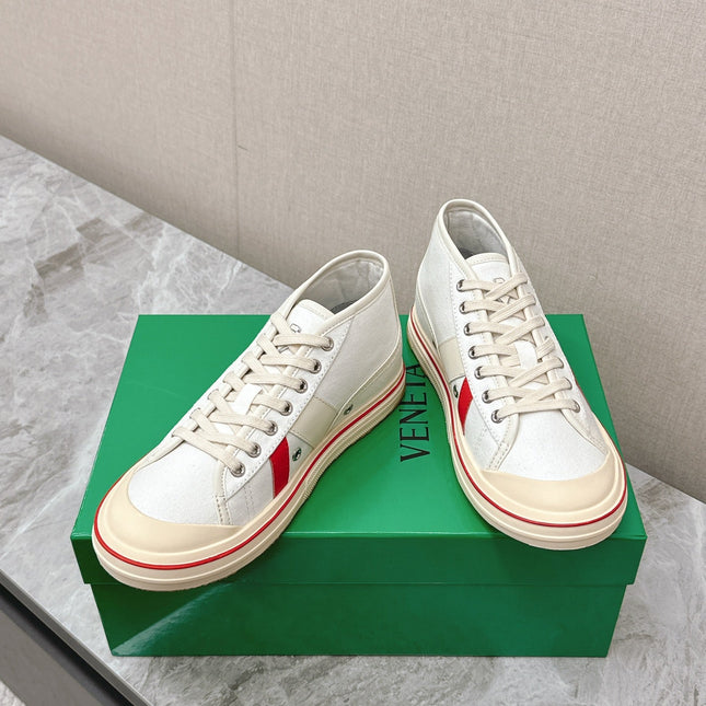 ELIOT SNEAKER IN WHITE MIX CHERRY RED CANVAS AND CALFSKIN