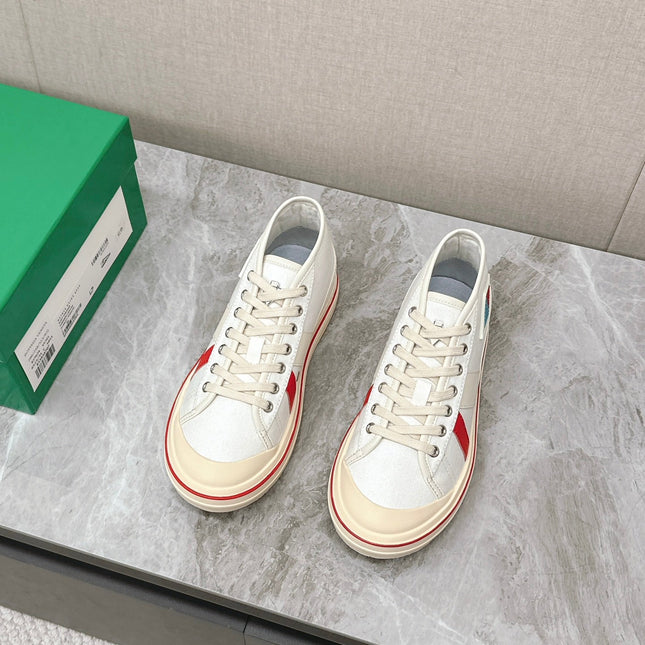 ELIOT SNEAKER IN WHITE MIX CHERRY RED CANVAS AND CALFSKIN