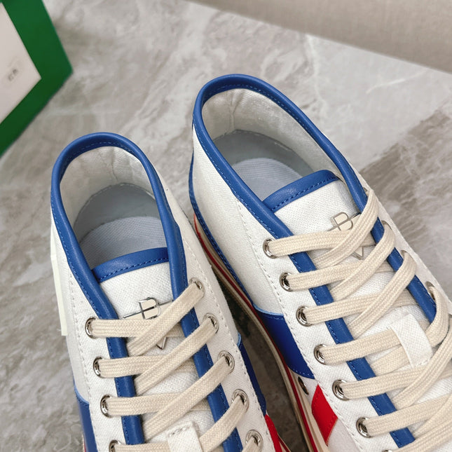 ELIOT SNEAKER IN WHITE CANVAS WITH NAVY BLUE CALFSKIN