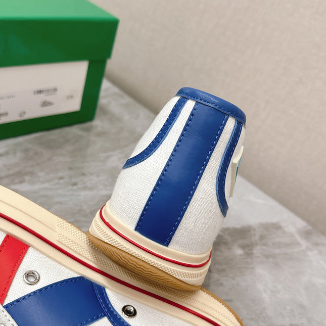 ELIOT SNEAKER IN WHITE CANVAS WITH NAVY BLUE CALFSKIN