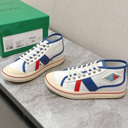 ELIOT SNEAKER IN WHITE CANVAS WITH NAVY BLUE CALFSKIN