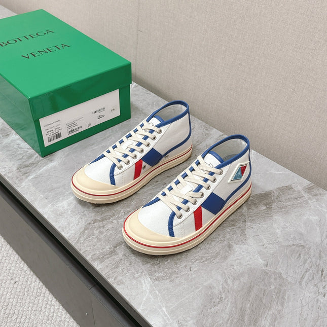 ELIOT SNEAKER IN WHITE CANVAS WITH NAVY BLUE CALFSKIN