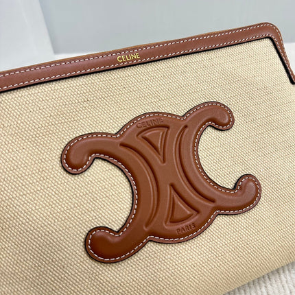 SMALL POUCH 25 IN BEIGE CANVAS AND BROWN CALFSKIN