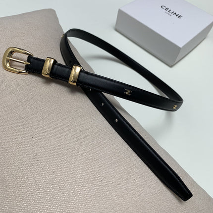 CL MINI 18 MM WESTERN BELT IN BLACK CALFSKIN GOLD HARDWARE