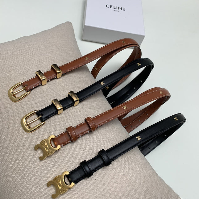 CL MINI 18 MM WESTERN BELT IN BLACK CALFSKIN GOLD HARDWARE