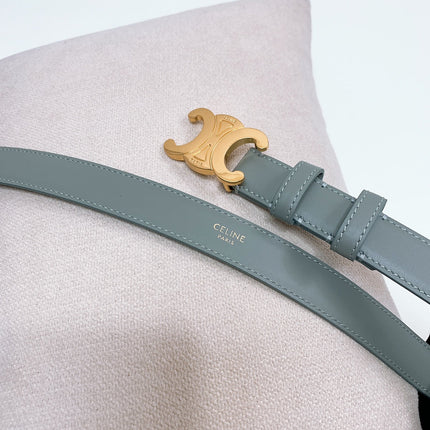 CL MEDIUM 25 MM TRIOMPHE BELT IN GRAY GREEN LEATHER GOLD HARDWARE
