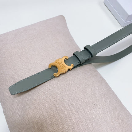 CL MEDIUM 25 MM TRIOMPHE BELT IN GRAY GREEN LEATHER GOLD HARDWARE