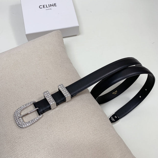 CL 25 MM MARCO BELT WITH STRASS IN BLACK CALFSKIN SILVER HARDWARE