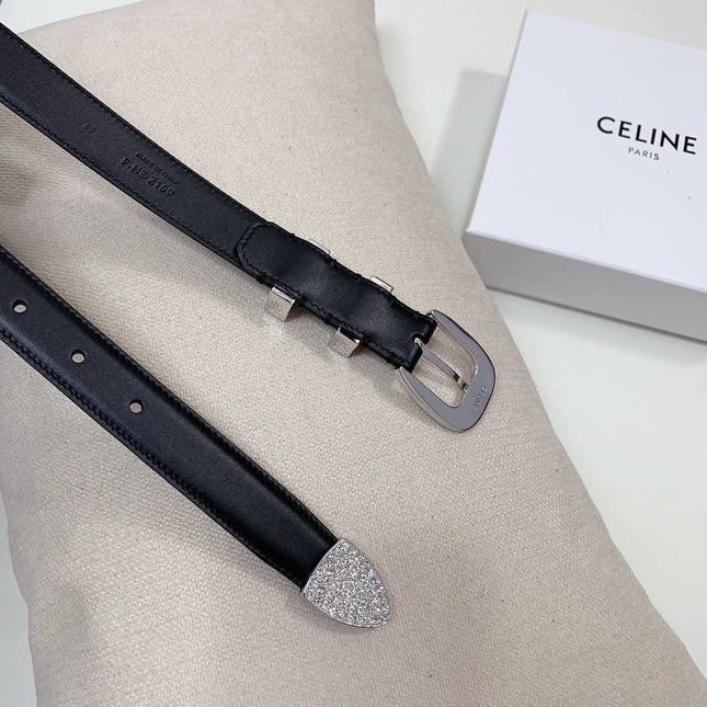 CL 25 MM MARCO BELT WITH STRASS IN BLACK CALFSKIN SILVER HARDWARE