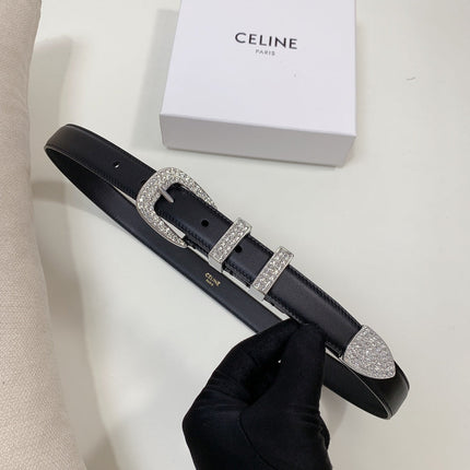 CL 25 MM MARCO BELT WITH STRASS IN BLACK CALFSKIN SILVER HARDWARE