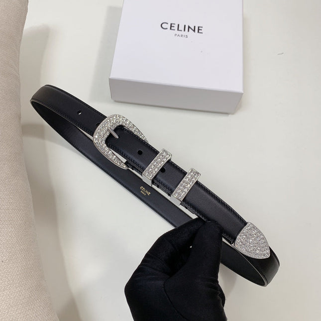 CL 25 MM MARCO BELT WITH STRASS IN BLACK CALFSKIN SILVER HARDWARE