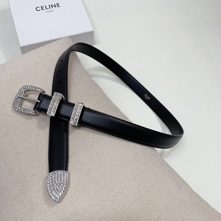 CL 25 MM MARCO BELT WITH STRASS IN BLACK CALFSKIN SILVER HARDWARE