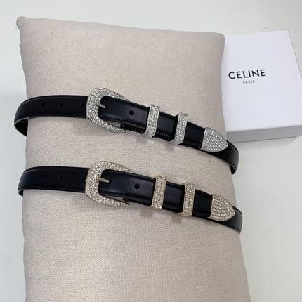 CL 25 MM MARCO BELT WITH STRASS IN BLACK CALFSKIN GOLD HARDWARE