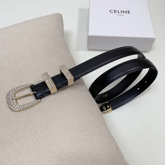 CL 25 MM MARCO BELT WITH STRASS IN BLACK CALFSKIN GOLD HARDWARE