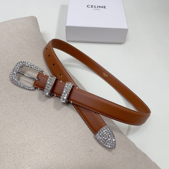 CL 25 MM MARCO BELT WITH STRASS IN BRONZE BROWN CALFSKIN SILVER HARDWARE