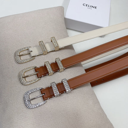 CL 25 MM MARCO BELT WITH STRASS IN BRONZE BROWN CALFSKIN SILVER HARDWARE