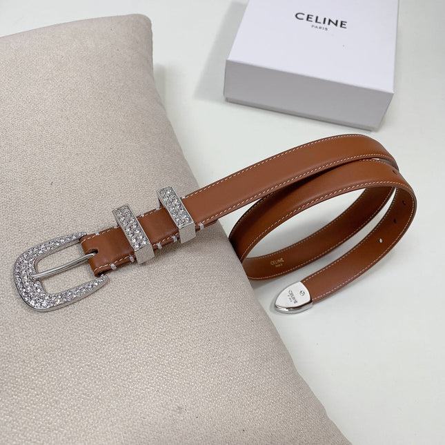 CL 25 MM MARCO BELT WITH STRASS IN BRONZE BROWN CALFSKIN SILVER HARDWARE